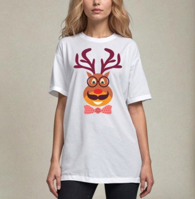 Hipster Deer / Олень-хипстер, Футболка / Унисекс / Оверсайз / Белая / C принтом