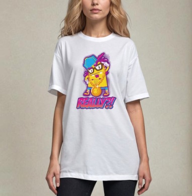 Skeptical Yellow Gangsta Character / Скептичный Жёлтый Гангста Монстр, Футболка / Унисекс / Оверсайз / Белая / C принтом