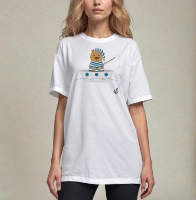 Мультяшный медведь-рыбак в полосатой рубашке - Магазин футболок arhil****@yandex.ru - Дизайнерские принты