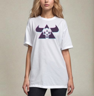 TRIANGLE SKULL BULL / Череп быка в треугольнике, Футболка / Унисекс / Оверсайз / Белая / C принтом