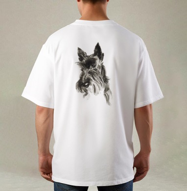 Scottish Terrier Шотландский терьер эскиз портрет черного пса, Футболка / Мужская / Оверсайз / С принтом на спине