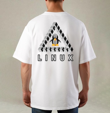 Пингвин на треугольнике Пенроуза с надписью Linux Линукс - Магазин футболок Wladimir. Дизайнерские принты.