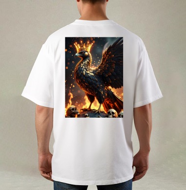 Phoenix King of Fire / Феникс король огня в золотой короне власть, Футболка / Мужская / Оверсайз / С принтом на спине