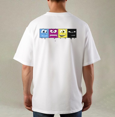 CMYK faces / Лица CMYK, Футболка / Мужская / Оверсайз / С принтом на спине