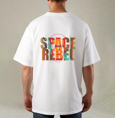 SPACE REBEL — Космический бунтарь с мощным взглядом, Футболка / Мужская / Оверсайз / С принтом на спине