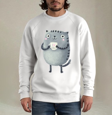 Кот I love to kill, Свитшот мужской белый