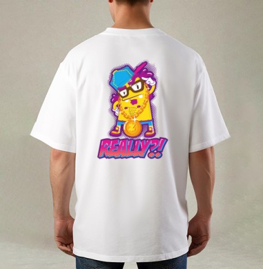 Skeptical Yellow Gangsta Character / Скептичный Жёлтый Гангста Монстр, Футболка / Мужская / Оверсайз / С принтом на спине