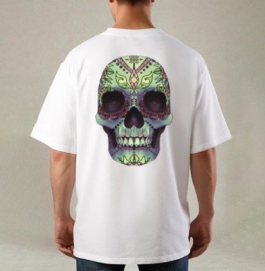 Sugar Skull / Сахарный череп, Футболка / Мужская / Оверсайз / С принтом на спине