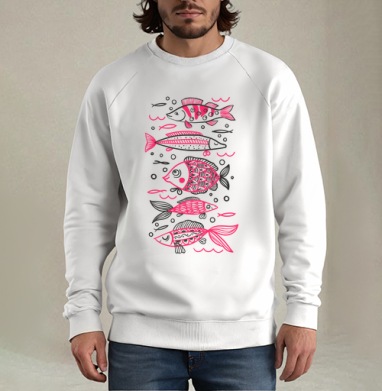 Рыбы красные черные белые плывут воды, Свитшот мужской белый