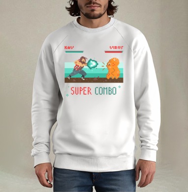 Энергичная битва в пиксель-арт стиле с SUPER COMBO, Свитшот мужской белый