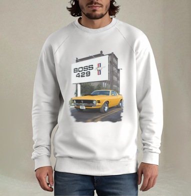 Ford Mustang Boss White / Форд Мустанг Босс Белый, Свитшот мужской белый