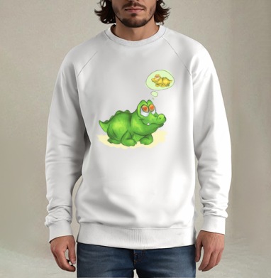 Задумчивый зеленый крокодил с малышом в мечтах - Мужские Свитшоты