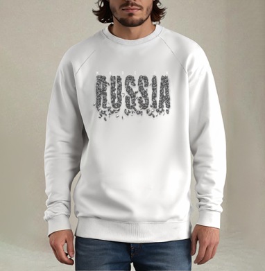 Sunflower Seeds / Семечки складывают слово RUSSIA MADE IN RUSSIA, Свитшот мужской белый
