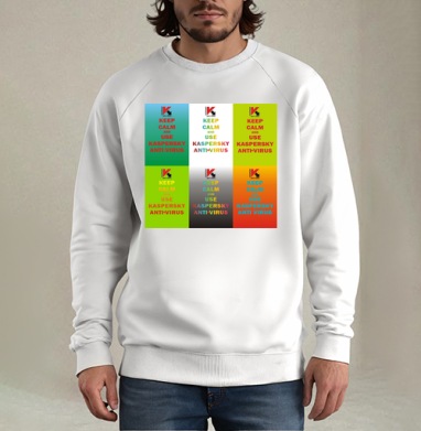 Плакаты KEEP CALM с логотипом Kaspersky, Свитшот мужской белый