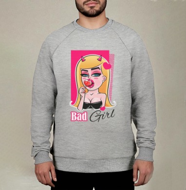 Дерзкая девушка с леденцом и рогами Bad Girl, Свитшот мужской меланж начес/петля
