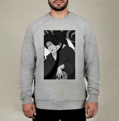 Японская женщина размышляет над смертью в монохроме, Свитшот мужской меланж начес/петля