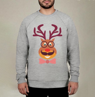 Hipster Deer / Олень-хипстер, Свитшот мужской меланж начес/петля