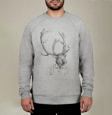 Hipster handdrawn deer / Хипстер олень нарисованный от руки, Свитшот мужской меланж начес/петля