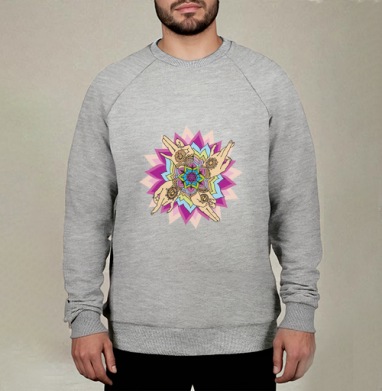 Lotus Mandala / Лотосовая мандала с четырьмя руками создающая покой в движении, Свитшот мужской меланж начес/петля