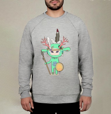 Этнический Воин с Рогами и Щитом, Свитшот мужской меланж начес/петля