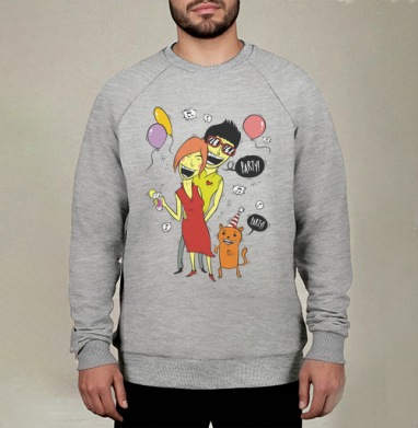 Pop art вечеринка / Party с женщиной мужчиной и рыжим котом PARTY ТУСУЕМСЯ - Магазин футболок urteco - Дизайнерские принты
