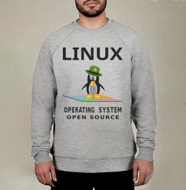 Пингвин в зеленой шляпе на фоне Linux операционная система open source - Магазин футболок Wladimir. Дизайнерские принты.