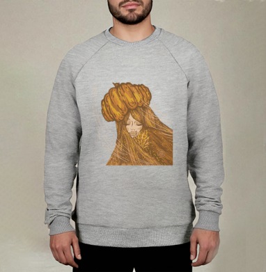 Девушка с осенними листьями и тыквой на голове девушка осень, Свитшот мужской меланж начес/петля