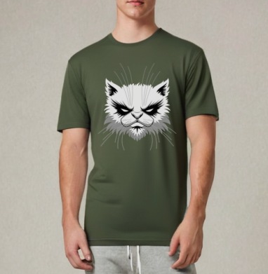 Black metal cat / Чёрная металлическая кошка, Футболка мужская REGULAR темный хаки
