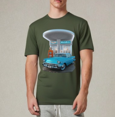 Chevrolet Bel Air / Шевроле Бел Эйр, Футболка мужская REGULAR темный хаки