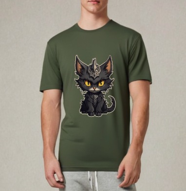 Кот-кошмарик., Футболка мужская REGULAR темный хаки
