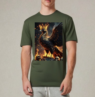 Phoenix King of Fire / Феникс король огня в золотой короне власть, Футболка мужская REGULAR темный хаки