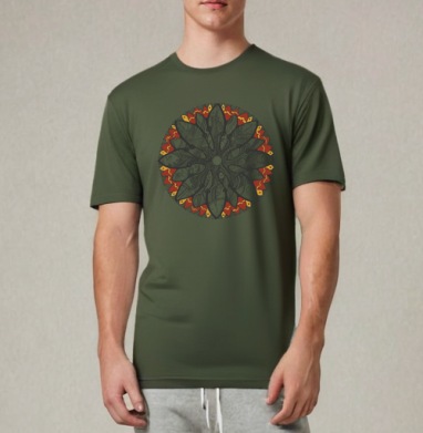 Mandala/Мандала симметричный зентангл узор для созерцания медитативного черно белого, Футболка мужская REGULAR темный хаки