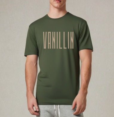 Vanillin - Ванилин / Стильный бежевый высокий шрифт на сером фоне, Футболка мужская REGULAR темный хаки