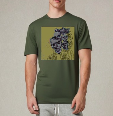 hipster skulls / Хипстерские черепа, Футболка мужская REGULAR темный хаки