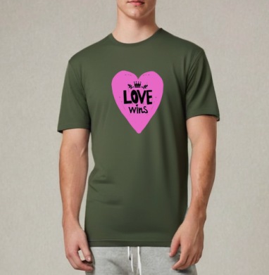 LOVE wins яркое розовое сердце с короной, Футболка мужская REGULAR темный хаки