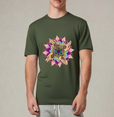 Lotus Mandala / Лотосовая мандала с четырьмя руками создающая покой в движении, Футболка мужская REGULAR темный хаки