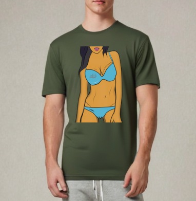 Женский бикини нежно-голубого цвета с надписью, Футболка мужская REGULAR темный хаки