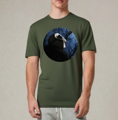 Мистическая фигура в маске птичьего черепа, Футболка мужская REGULAR темный хаки