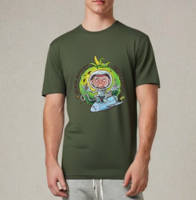 Space monkey / Космическая обезьяна, Футболка мужская REGULAR темный хаки