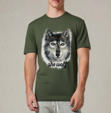 Волчица, Футболка мужская REGULAR темный хаки