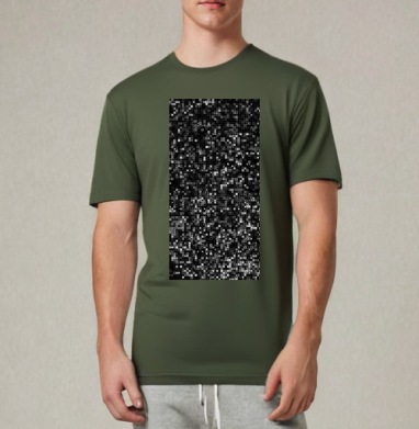 Киберпанк glitch art пиксельная матрица QR мозаика, Футболка мужская REGULAR темный хаки