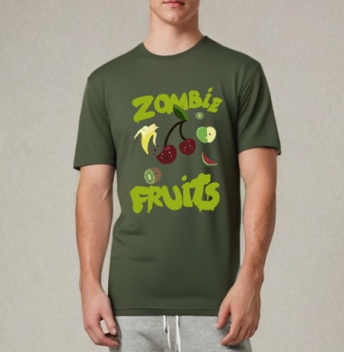 Неоновый принт Zombie Fruits с яркими фруктами, Футболка мужская REGULAR темный хаки