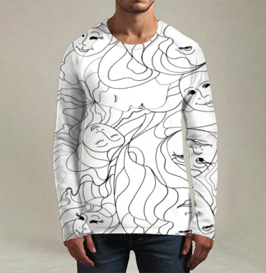 Женские лица линии переплетение красоты женской, Футболка мужская лонгслив 3Д