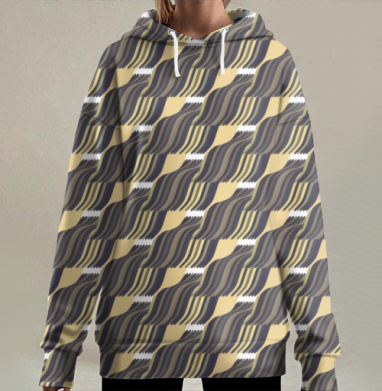 Abstract wave pattern / Абстрактный орнамент бежевый угольный узор, Hoodie Long Oversize 3D