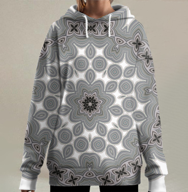 Мандалоподобный орнамент с геометрическими узорами и гармонией узоров, Hoodie Long Oversize 3D