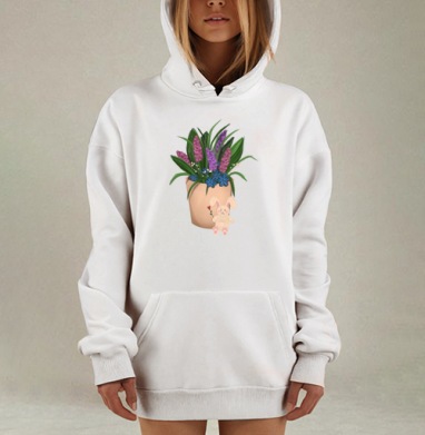 Цветы и кролик, Hoodie Mjhigh Dig, оверсайз, утепленная