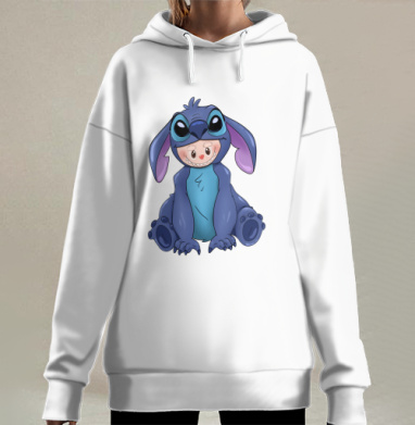 Костюм синего инопланетянина с человеческим лицом, Hoodie Long Oversize 3D