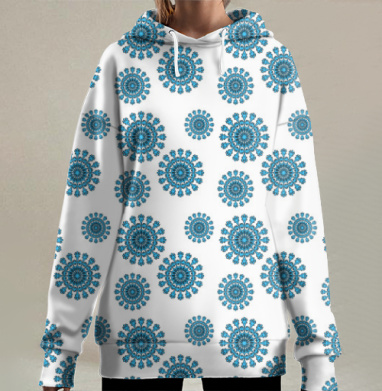 Синие узоры народный стиль синий узоры народный стиль, Hoodie Long Oversize 3D
