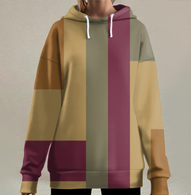 Геометрическая композиция с коричневым акцентом и бордовыми линиями, Hoodie Long Oversize 3D