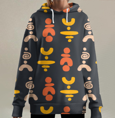 Абстрактные узоры Древние знаки, Hoodie Long Oversize 3D